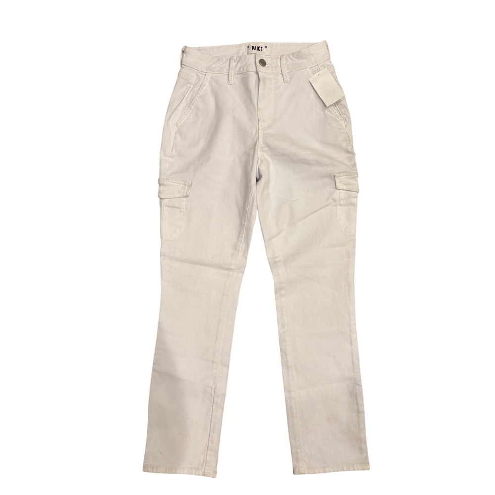 Paige White Cargo Pants Womens Size 24 Denim Straight Leg Utility Trousers